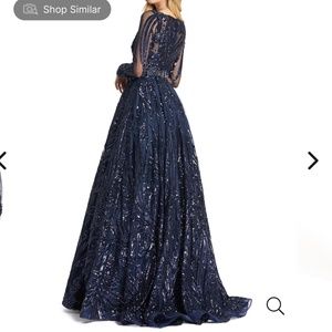 NWT MAC DUGGAL Damask Sequin Long Sleeve Ballgown - Midnight Blue - Size 8